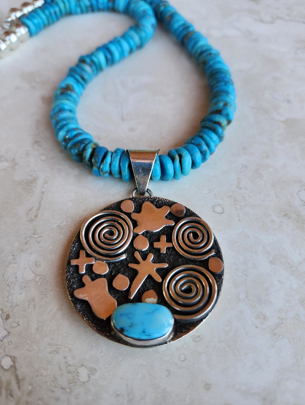 Sterling Silver Navajo Alex Sanchez Genuine Turquoise Necklace